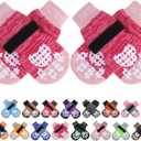 PUPTECK Anti-Slip Dog Socks with Double Sides Grips for Small Medium Large Dogs Hardwood Floors Prevents Licking, Dog Shoes for Hot Pavement Traction Control for Senior Dogs, Fuschia, S