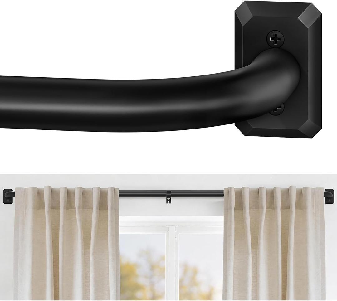 Wrap Around Curtain Rods for Windows 28 To 48 Inches, Total Blackout Curved Curtain Rod for Room Darkening, Adjustable Heavy Duty Window Treatment Rods for Bedroom & Living Room, Matte Black