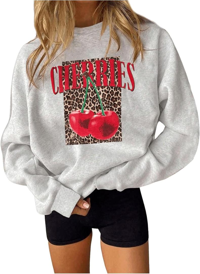 SOLY HUX Women's Long Sleeve Graphic Sweatshirt Baggy Crew Neck Pullover Fall Tops Streetwear (Gray, S)