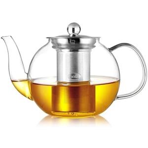 CNGLASS 900ml Glass Teapot with Removable Infuser,Clear Tea Kettle Stovetop Safe,Blooming and Loose Leaf Tea Maker