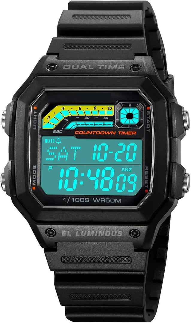 PASOY Men's Digital Multi-Function Watches Dual Time Alarm Stopwatch Countdown Backlight Waterproof Watch PASOY Men's Digital Multi-Function Watches Dual Time Alarm Stopwatch Countdown Backlight Waterproof Watch