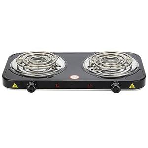 Compact and Portable Countertop Burner- Countertop Double Coiled Burner 2000 Watts Electric Hot Plate Temperature Controls Black
