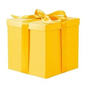 RUSPEPA Medium Birthday Gift Box with Lids, Ribbon and Tissue Paper, Collapsible Gift Box - 1 Pcs, 9x9x9 Inches, Yellow