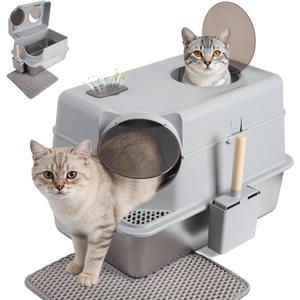 Stainless Steel Litter Box with Lid, XL Large Enclosed Cat Litter Box