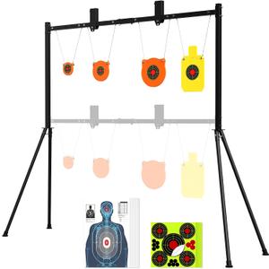 AR500 Steel Targets and Stand System Kit, 3/8" Thickness
4", 6", 8" Gongs & 7"x12" Torso, Adjustable 35.5"-63.5" Shooting Target Stand, Bonus 10pc Paper Targets & 10 Stickers