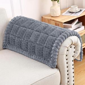 Smiry Non Slip Couch Armrest Covers for Dogs, Fuzzy Pet Couch Arm Covers for Sofa Pet Friendly, Soft Sofa Slipcovers Recliner Chair Arm Protector Washable (Grey, 27.6" x 27.6")