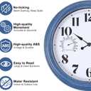 12 inch Outdoor Clock Blue Waterproof Wall Clock with Temperature | Water Resistant Outdoor Clocks for Patio Garden