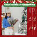 Shinymoon 72 Pcs Red Green Silver Christmas Tree Picks and Sprays Decorations 17'' 12'' 8.6'' Artificial Glitter Christmas Flower Berry Branches Stems for Xmas Tree Wreath Vase Filler Holiday Decor