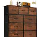 9-Drawer Dresser for Bedroom, Anti-Tip Tall Storage Organizer Chest of Drawers with Wooden Top and Metal Frame Fabric Bins for Closet, Living Room, Hallway, Entryway, Brown, 11.8"D x 39.4"W x 40"H