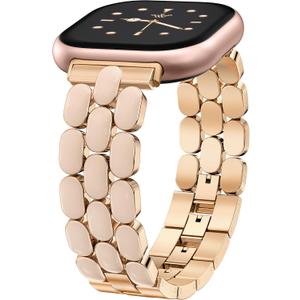 Wearlizer Resin Metal Band Compatible with Fitbit Versa 4 Bands for Women/Sense 2/Sense/Versa 3, Jewelry-Style Dressy Bracelet with No-Tool Adjustment, Elegant Lightweight Strap for Work & Daily