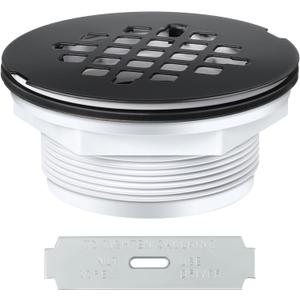 Enhon 4-1/4" OD Shower Drain Assembly, Snap in Shower Base Drain and Matte Black Round Grid Strainer Cover, Fits 2 in. Schedule 40 ABS and PVC Pipes, Stainless Steel Cap, ABS Drain Base
