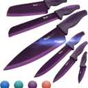 Wanbasion Purple Professional Kitchen Knife Chef Set, Stainless Steel, Dishwasher Safe with Covers