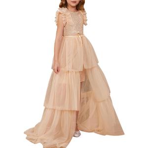 GRACE KARIN Girls Dresses Sequin Party Formal Pageant Dress Tween Girl Birthday Tulle Prom Princess Maxi Dress Size 12-14 Years, Rose Gold