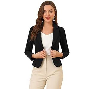 Allegra K Women's Open Front Office Work Business Crop Suit Blazer Jacket X-Small Black-Solid