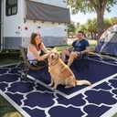 GENIMO 10 ' x 10 ' Outdoor Rug Waterproof for Patio Decor, Foldable Reversible Plastic Straw Area Rugs Mat for Camper, Outside Carpet for Rv, Deck, Porch, Picnic, Beach, Balcony, Blue & White