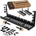No Drill Under Desk Cable Management Tray - Extendable 16" to 31" Sturdy Steel Desk Cord Hider Raceway - Under Desk Cable Tray Holder with 38 Wire & Cable Rack Organizer Accessories - Black