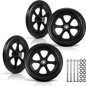 4 Pack 8 Inch Walker Wheels Replacement, Solid Wheelchair Front Wheels Anti-Slip Rollator Replacement Wheel Durable and Quiet Wheel Hub for Wheelchairs Rollators Walkers