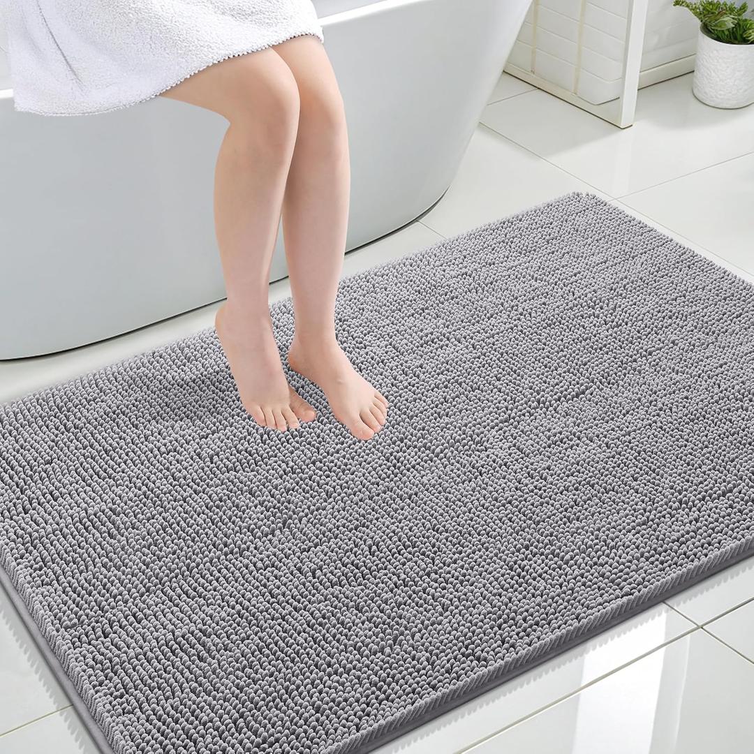 OLANLY Large Bathroom Rugs 47x32, Extra Soft Absorbent Chenille Bath Rugs, Rubber Backing Quick Dry, Machine Washable Bath Mats for Bathroom Floor, Tub and Shower, Home Decor Accessories, Grey