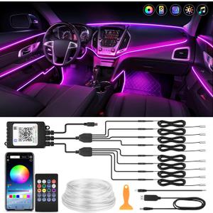 MICTUNING Car LED Interior Strip Light, 8 in 1 RGB Multicolor with 400 inches Fiber Optic Ambient Lighting Kits with Remote and APP Control, Car USB LED Strip Lights with Music Sync Mode
