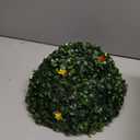 2PCS Artificial Boxwood Topiary Ball with Flowers 11 INCH 3 Layers Hanging Topiary Ball for Home Garden Wedding Party Decor Environmental UV Protected Faux Boxwood Decorative Ball