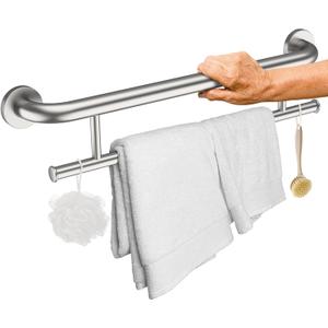 Brushed Nickel Grab Bar 24 Inch w/Towel Holder, iHansee Stainless Steel Towel Rack Shower Support Balanced Support Handle, Wall Mount Safety Handrail Grab Rail for Elderly Senior Handicap Disabled