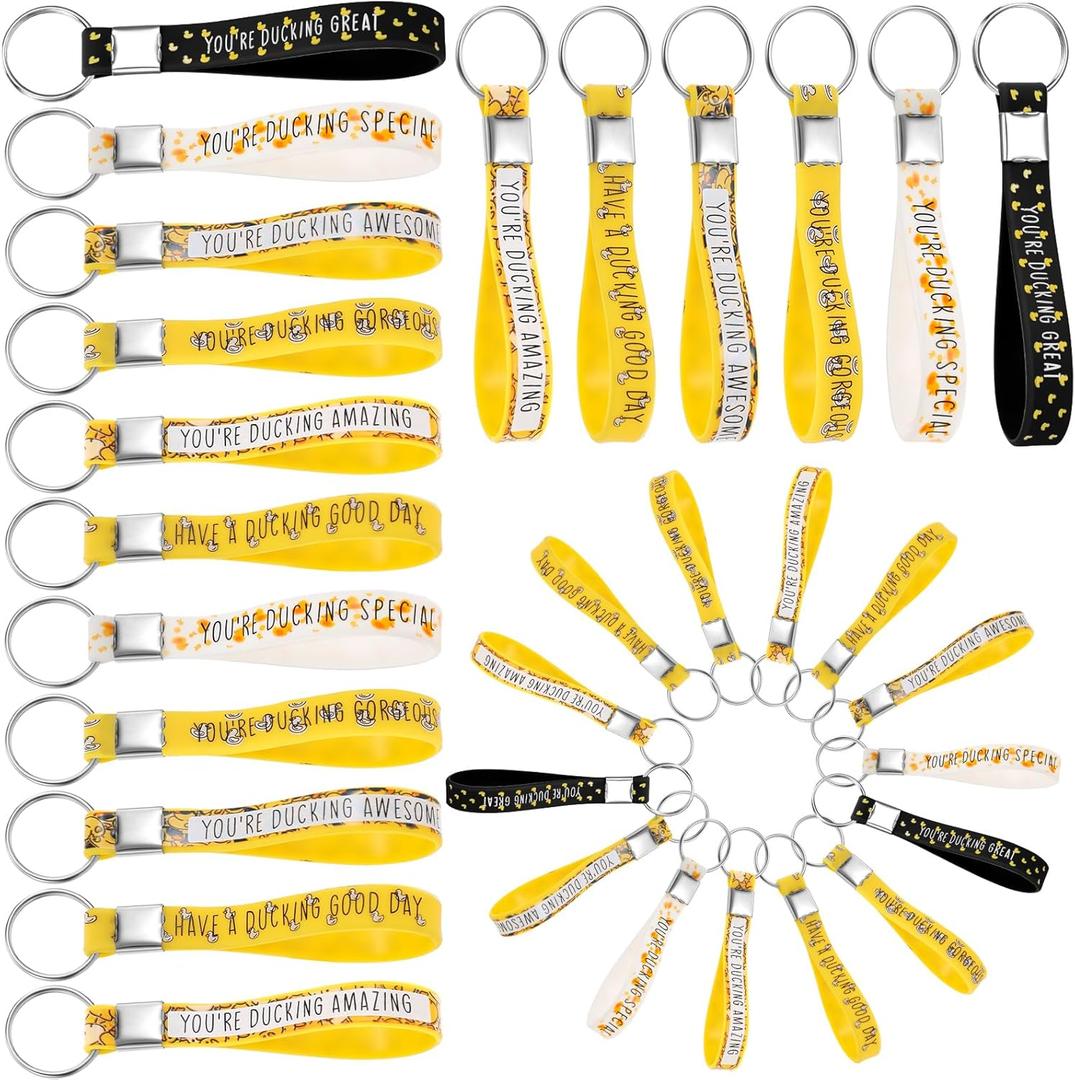 30 Pcs Inspirational Duck Keychains Bulk Silicone Rubber Duck Keychain Motivational Key Chains End of School Gift for Women Student Birthday Party Decorations