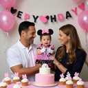 BEISHIDA Pink Cake Topper Pink and Black My 2nd Birthday Cake Decorations 2nd Birthday Party Supplies for Kids Girls
