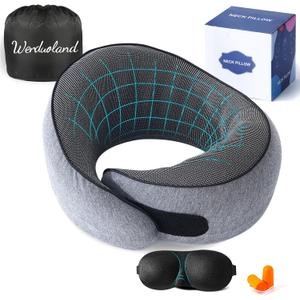 Ergonomic Memory Foam Neck Pillow for Traveling for Airplanes for Long Flights, Grey (Gray)