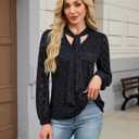 Blooming Jelly Womens Lace Long Sleeve Tops Tie Front Lined Dressy Blouse Fall Fashion Trendy Elegant Business Casual Outfit (Black, L)