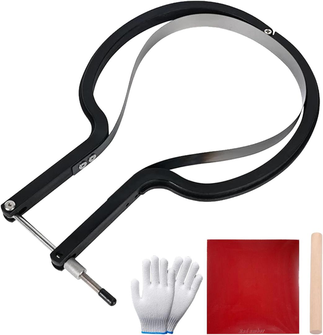 Table Tennis Rubber Cutter Kit - Adjustable Arc Bow Knife Design Fits All Racket Curves.4-Piece Set.Cutting Knife - Roller - Gloves - Table Tennis Bat Replacement Rubbers Sheet.