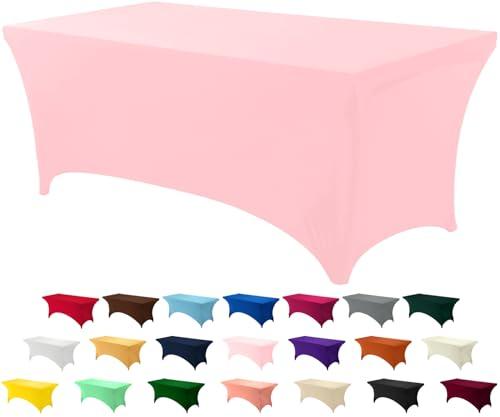 Utopia Kitchen 6FT Spandex Tablecloth [6 Pack, Pink] 200 GSM Stretch, Fitted, Washable and Wrinkle Resistant Table Cloth Rectangle Cover for Trade Shows, Wedding, Parties [72Lx30Wx30H Inch]