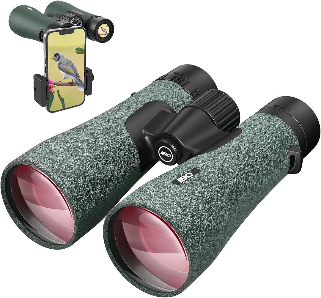 12x50 UHD Binoculars for Adults High Powered with Upgraded Phone Adapter - Large View, Lightweight, IPX7 Waterproof, BAK4 Prism - Binoculars for Hunting Bird Watching Cruise (Green)