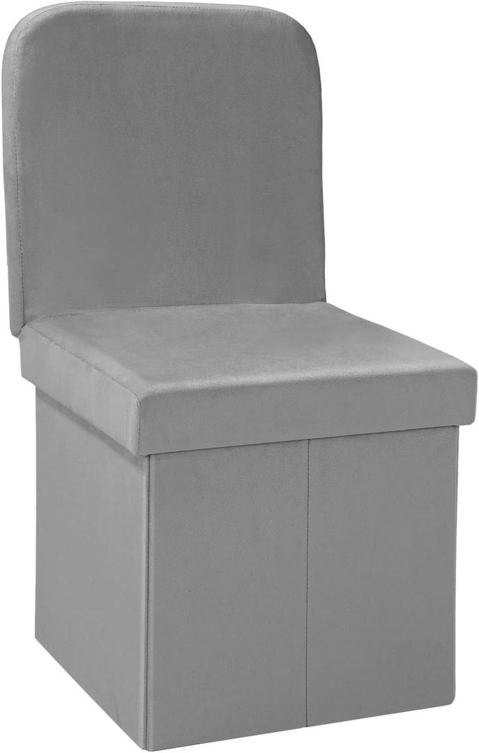 B FSOBEIIALEO Velvet Storage Ottoman with Seat Back, Folding Chair for Living Room, Room Organizer Storage Cubes, Storage Box (Grey, Medium)