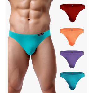 Avidlove Underwear Men's 4 Pack Classic Low Rise Stretchy Hip Briefs Bikini M Blue/Orange/Light Purple/Dark Red
