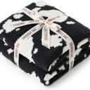 Snuggle Sac Cow Pattern Throw Blanket for Couch - Ultra Soft Microfiber Blanket, Plush Warm Reversible Blanket, Cow Jacquard Knitted Throw for Sofa & Bed, Black Cow, 50x60 inches