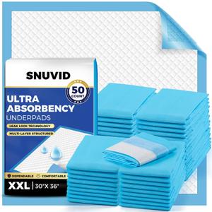 Super Absorbent Disposable Underpads - XXL (30" x 36") Leakproof Bed Pads | Quick-Dry, Ultra Thick for Heavy Incontinence | Chux Pads for Adults, Seniors, Kids, Baby & Pets - 50 Pack