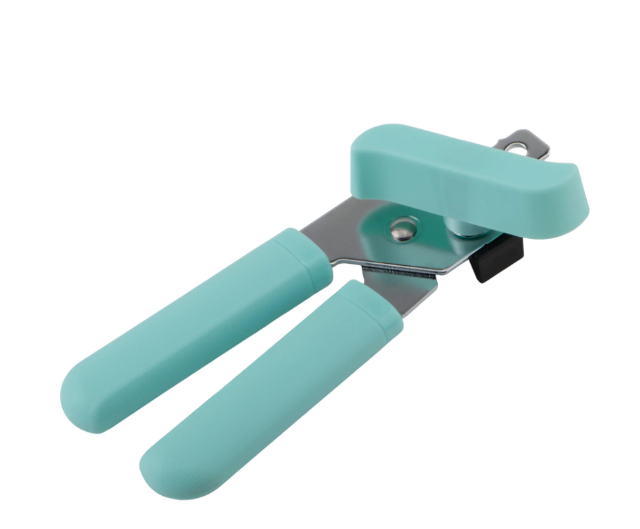 Classic Multifunction Can Opener and Bottle Opener Easy to Use, Razor Sharp Stainless Steel Cutting Wheel, Soft Ergonomic Handles, Ocean Drive