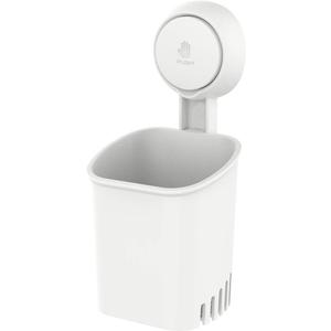 LEVERLOC Powerful Suction Cup Toothbrush Holder, Drill-Free Wall Shower Holder for Toothbrush, Toothpaste, Razor, Removable Suction Cup in Shower, Self-draining Kitchen Tableware Organizer, White