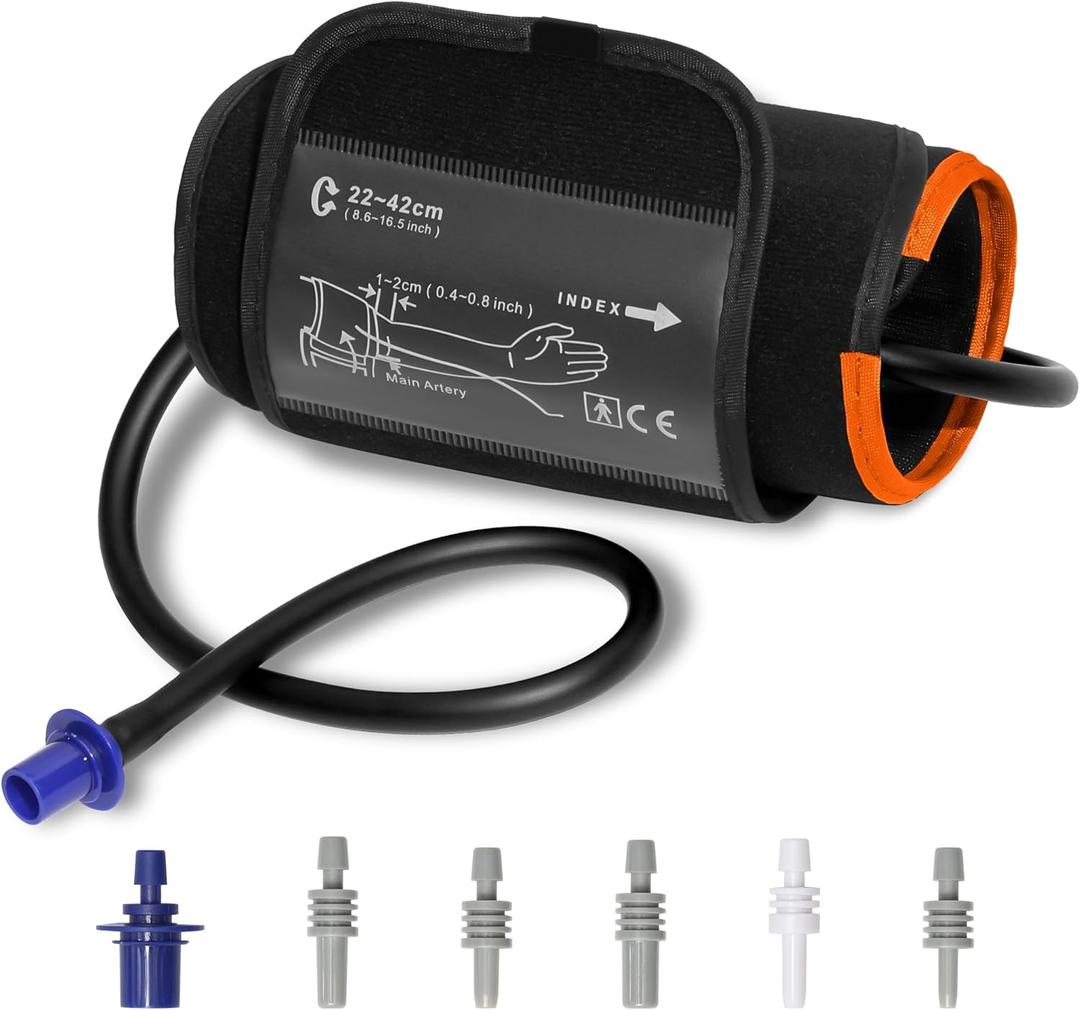 Pre-Formed Blood Pressure Replacement Cuff, Quick Wrap for Easy Use, 9"-17" Adjustable BP Cuff for Medium to Large Arms, 6 Universal Connectors Compatible with Omron & Other Monitors (Cuff Only)