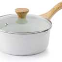 SENSARTE White Ceramic Nonstick Saucepan with Double Spout 3.0 Quarts, Cooking Pot with Stay Cool Handle, Induction Compatible Saucepot, White Granite Coating, Free of Intentionally Added PFOA/PFAS