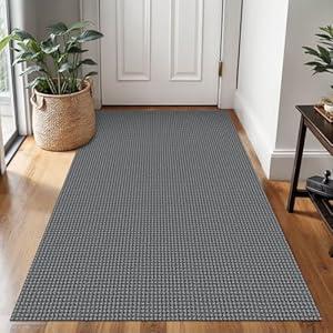 Ivissy Braided Area Rug 3x5 Ft Washable Rugs for Entryway Non Slip Throw Rugs Boho Door Mat Indoor Entrance Cotton Kitchen Mats Woven Front Door Carpet for Foyer Living Room, Dark Grey/ Grey