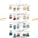 MODOWEY 4 Tier Metal Rotating Earring Holder Organizer Stand Adjustable Display Tree for Women Girl, 384 Holes and Grooves Rack Tower for Pierced Dangle Necklace Bracelet Ring(White)