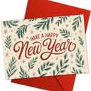 Have a Happy New Year Card Festive Pine Branch Design Rustic Botanical Holiday Greeting for Friends Family Coworkers Elegant Nature Inspired New Year 2026 Card 5.3''x8'' Folded with Envelope