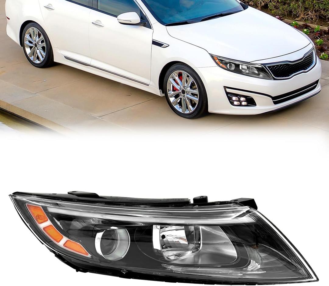 Headlight Assembly Compatible with 2014 2015 Kia Optima Halogen Headlights Assembly w/Bulbs Replacement Headlamp 921024C500 with Connector Adapter (Right Passenger Side)