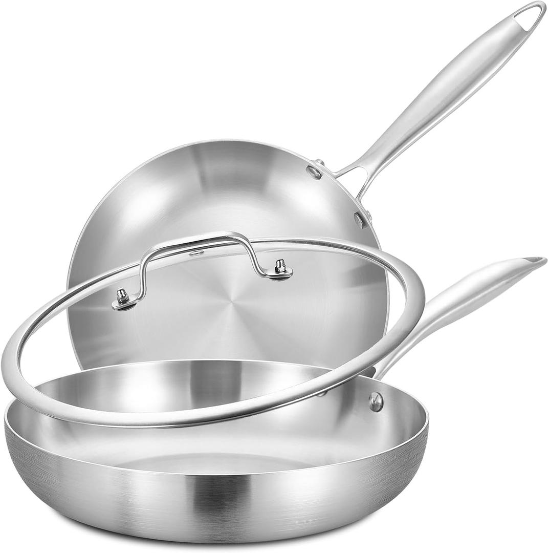 LOLYKITCH 8-12 Inch Stainless Steel Pans Set with Lid | Detachable Handle