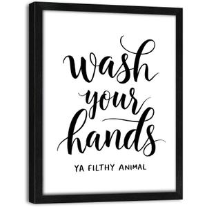 Funny Bathroom Wall Art Framed Canvas Decor 11x14 Inches, Black and White Modern Wall Decor Wash Your Hands Ya Filthy Animal Canvas Pictures Prints for Kid's Bathroom Wall Decor