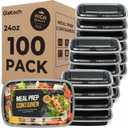 Meal Prep Containers 24oz-100 Pack (200-Piece) Reusable Food Storage Containers with Lids Microwave, Freezer, Dishwasher Safe - Leakproof & BPA Free Durable Plastic Bento Box for To Go Take Out