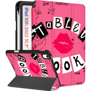 for iPad A16 Case 2025 - for iPad 10th Generation Case Cute Women Girls Girly Aesthetic Book Unique Design Pencil Holder Auto Sleep/Wake Tablet Cover for Apple 11/10 10.9 Inch