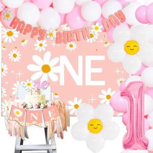 JeVenis Daisy First Birthday Backdrop Decorations Isnt She Lovely Isnt She Onederful First Birthday Decorations