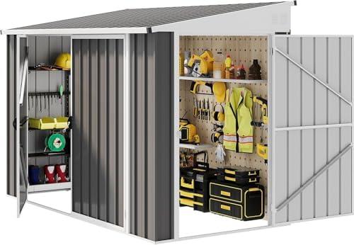 DWVO 7x4 FT Outdoor Weatherproof Storage Shed, Secure Metal Bike Shed w/ Lockable Entry, Garden Storage Solution for Lawn Equipment, Tools, Waste Bin, Dark Gray